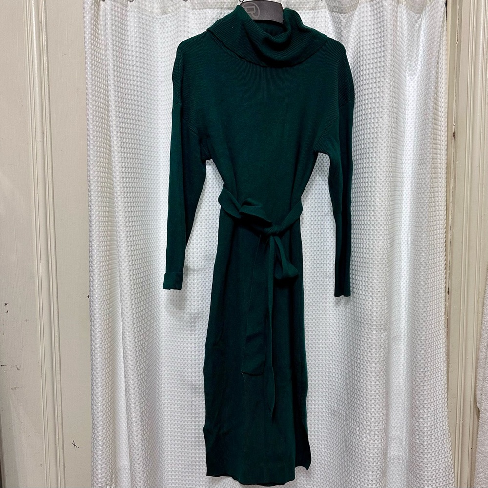 Green Turtleneck Sweater Dress